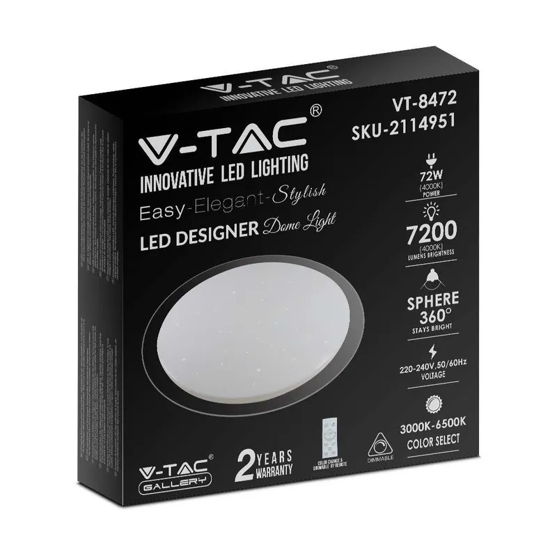 Oprawa Sufitowa Plafoniera V-TAC 72W LED Pilot CCT FI.670 Gwiazdy VT-8472 3000K-6500K 7200LM