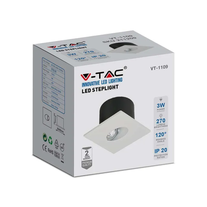 Oprawa Schodowa 3W LED V-TAC Kwadrat 230V VT-1109 3000K 270LM - Biały