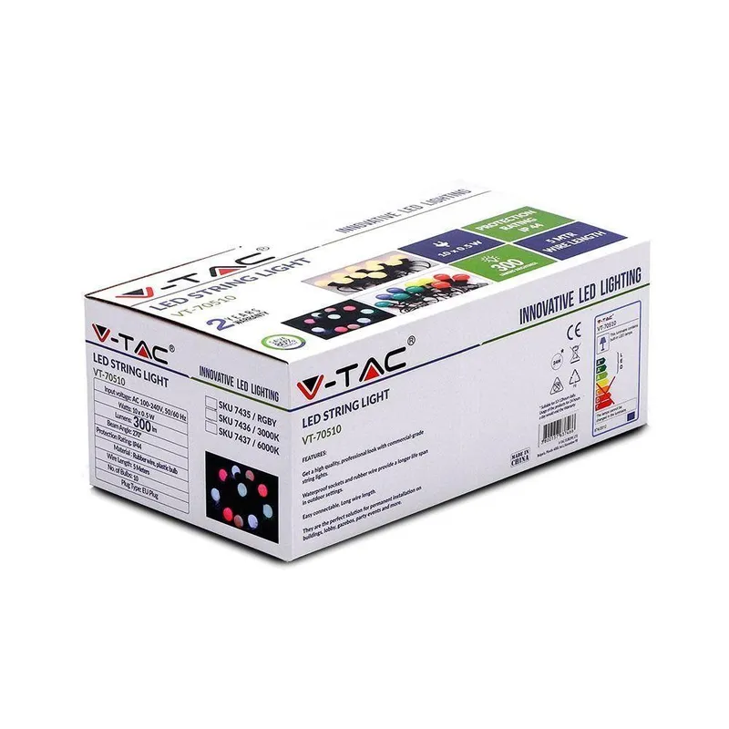 Girlanda Ogrodowa V-TAC (Sznur) LED 5 Metrów 10 Żarówek 0,5W VT-70510 3000K 480LM