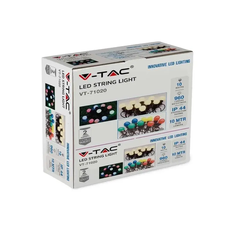 Girlanda Ogrodowa V-TAC (Sznur) LED 10 Metrów 20 Żarówek 0,5W IP44 VT-71020 3000K 960LM