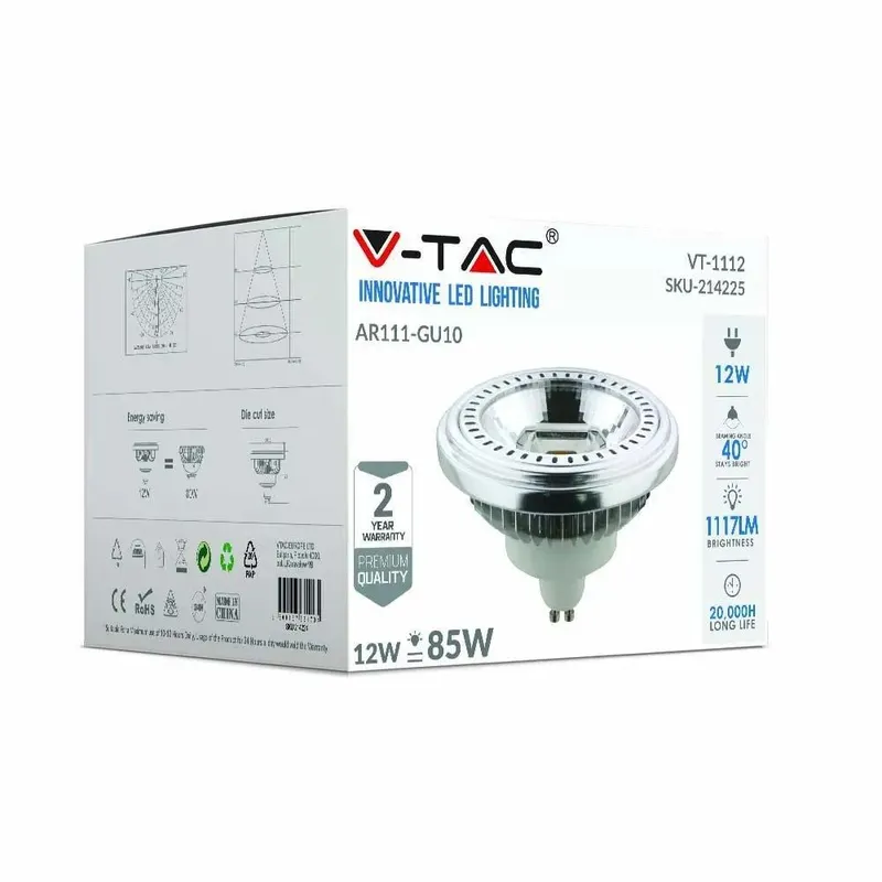 Żarówka LED V-TAC AR111 12W GU10 230V 40ST COB VT-1112 6400K 1117LM