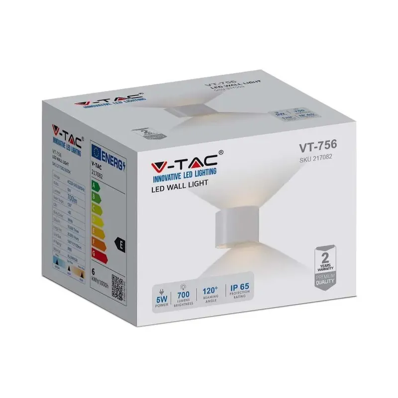 Oprawa Ścienna 6W V-TAC Góra Dół Regulowana Okrągły IP65 BRIDGELUX VT-756-W 3000K 700LM - Biały