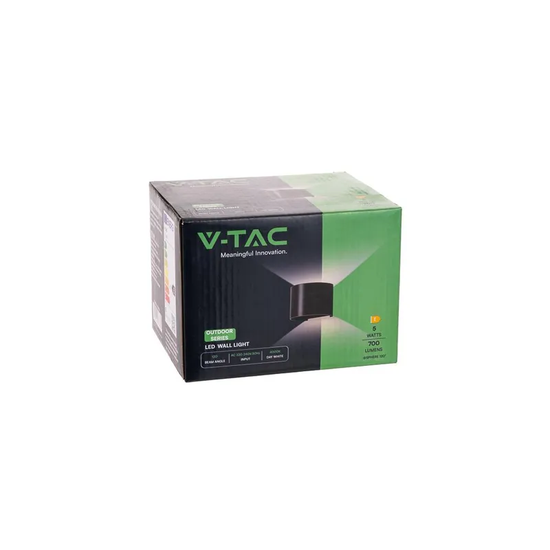 Oprawa Ścienna 5W V-TAC Góra Dół Regulowana Okrągły IP65 BRIDGELUX VT-756-B 4000K 700LM - Czarny