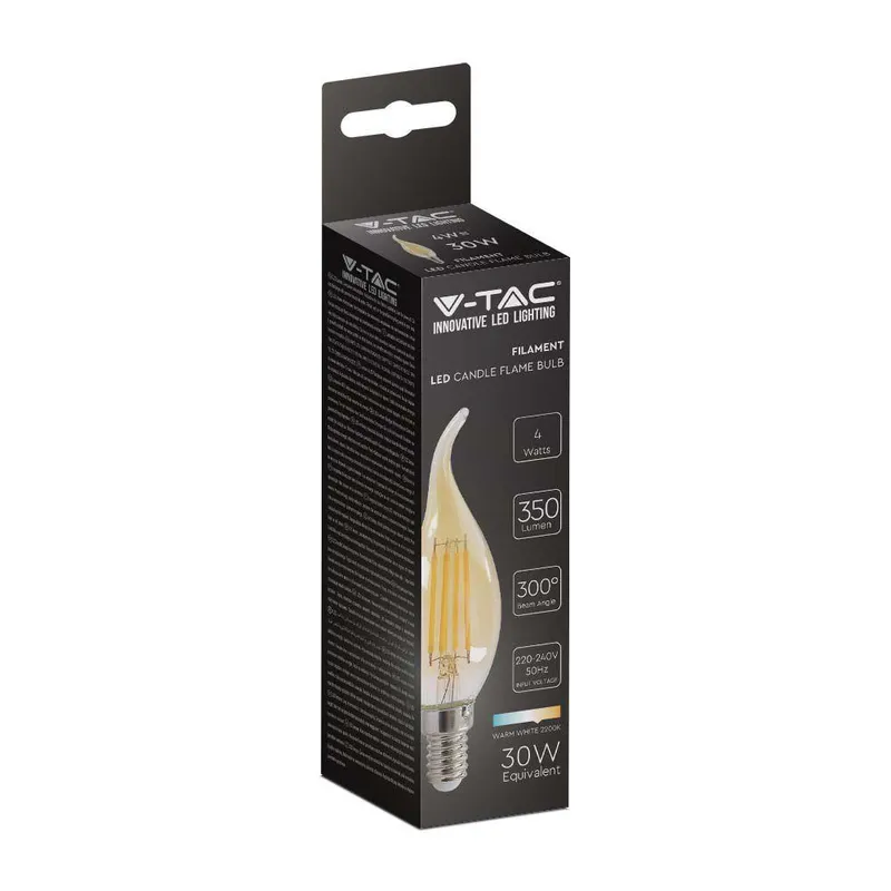 Żarówka LED V-TAC 4W Filament E14 Świeczka Bursztyn Płomyk VT-1949 2200K 350LM