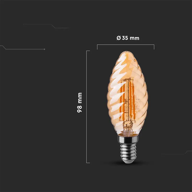 Żarówka LED V-TAC 4W Filament E14 Świeczka Bursztyn Twist VT-1948 2200K 350LM