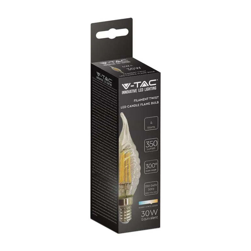 Żarówka LED V-TAC 4W Filament E14 Świeczka Bursztyn Płomyk Twist VT-1947 2200K 350LM