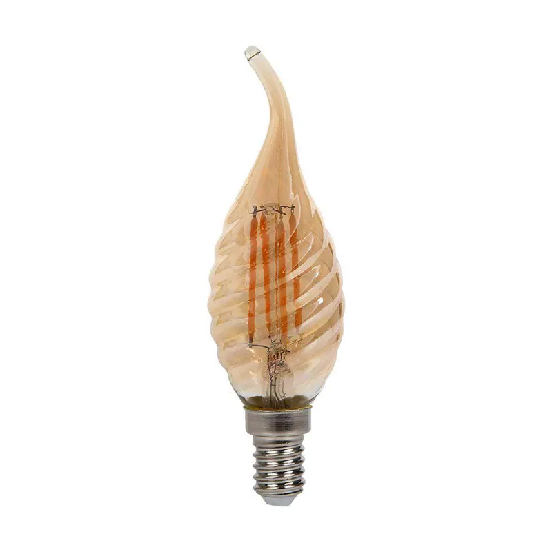Żarówka LED V-TAC 4W Filament E14 Świeczka Bursztyn Płomyk Twist VT-1947 2200K 350LM