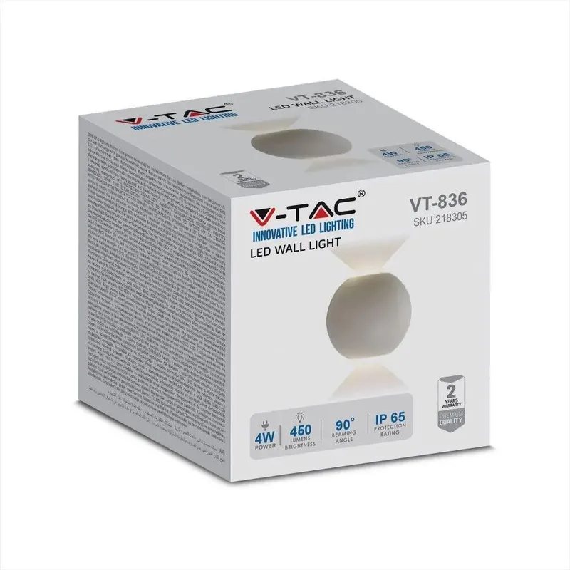 Kinkiet Ścienny V-TAC 4W LED Okrągły IP65 VT-836 4000K 476LM - Szary