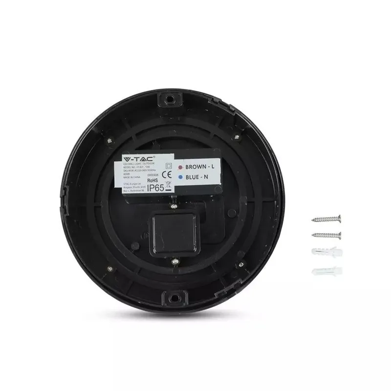 Oprawa Ścienna V-TAC 12W LED IP65 Okrągła VT-827 3000K 1155LM - Czarna