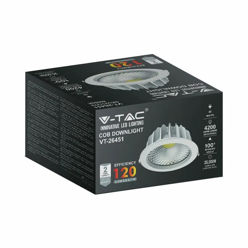 Oprawa LED V-TAC 40W COB Downlight 120LM/W VT-26451 6000K 4200LM