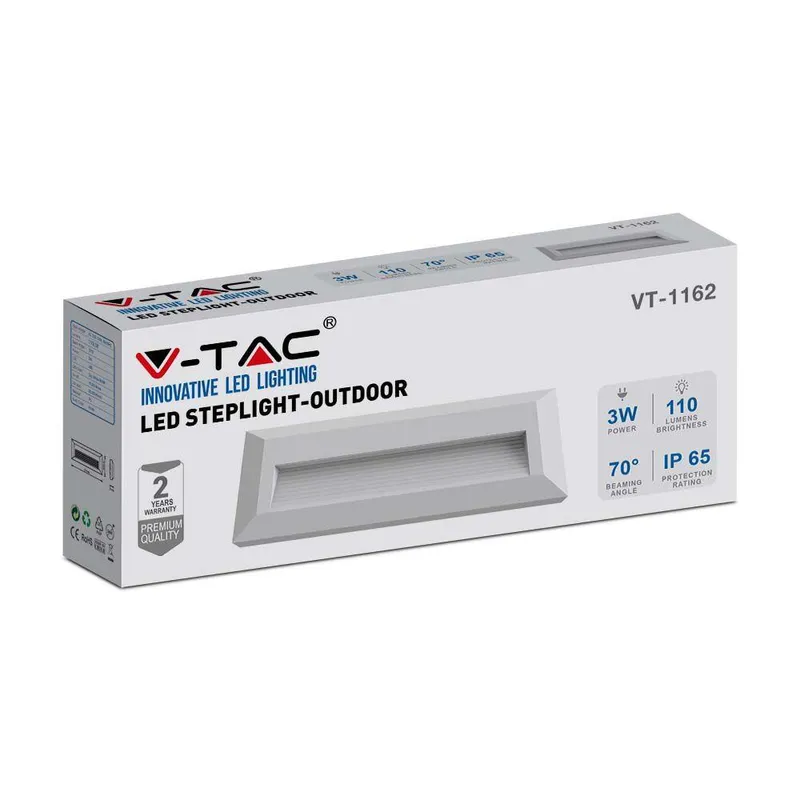 Oprawa Schodowa 3W LED V-TAC Prostokąt 230V IP65 VT-1162 4000K 110LM - Biała
