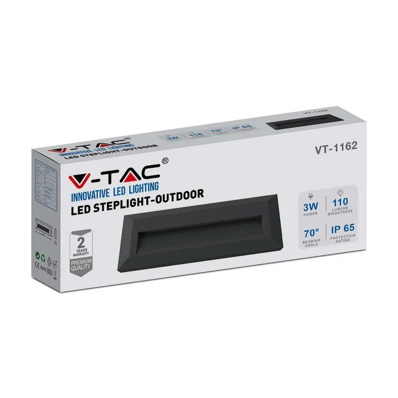 Oprawa Schodowa 3W LED V-TAC Prostokąt 230V IP65 VT-1162 3000K 110LM - Czarna