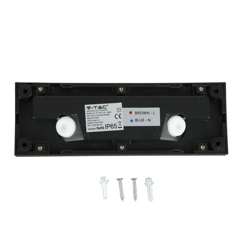 Oprawa Schodowa 3W LED V-TAC Prostokąt 230V IP65 VT-1162 3000K 110LM - Czarna