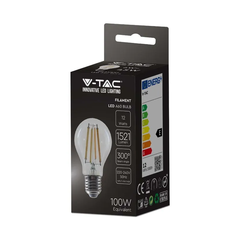 Żarówka LED V-TAC 12W Filament E27 A60 VT-2133 3000K 1521LM