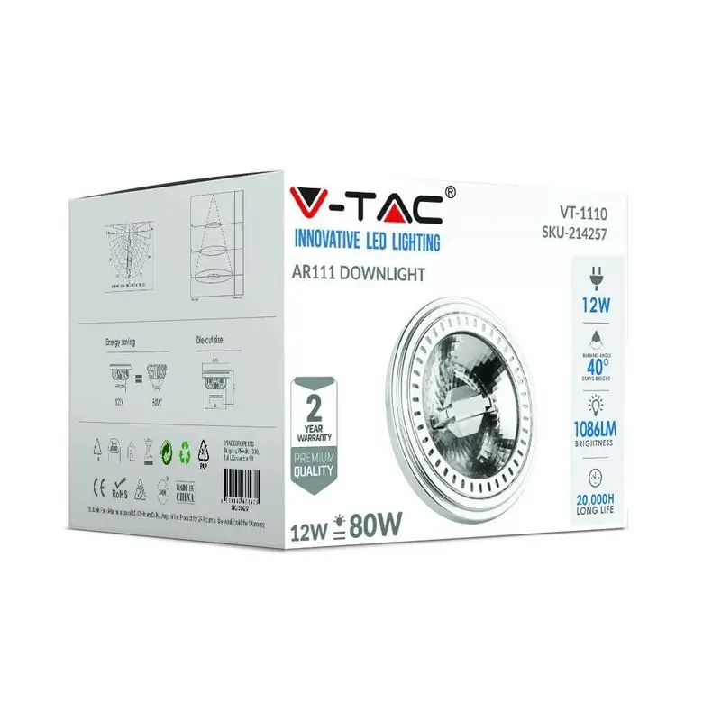 Żarówka LED V-TAC AR111 15W G53 12V 40ST COB VT-1110 3000K 1085LM