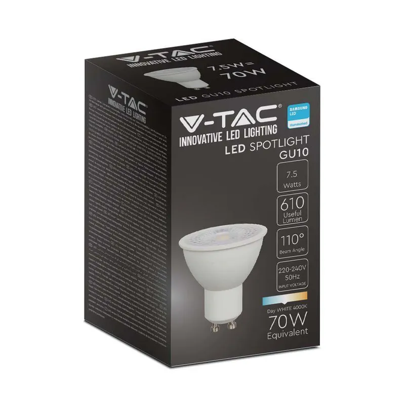 Żarówka LED V-TAC SAMSUNG CHIP GU10 7,5W 110ST VT-292 4000K 610LM 5 Lat Gwarancji