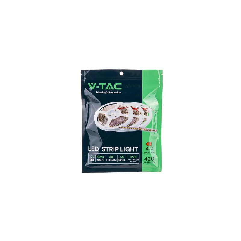 Taśma LED V-TAC 12V SMD3528 300LED IP20 4,2W/M VT-3528 60-IP20 3000K 420LM