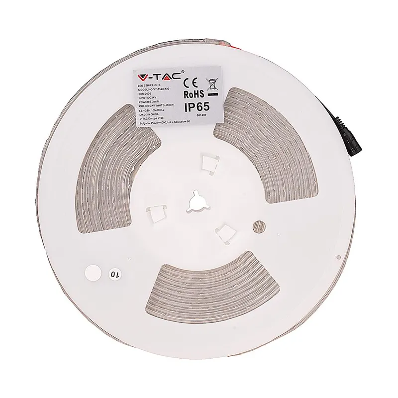 Taśma LED V-TAC SMD2835 1200LED 24V IP65 2XPCB Rękaw 10mb 7,5W/M 120LED/M VT-2835-7.5 6500K 750LM