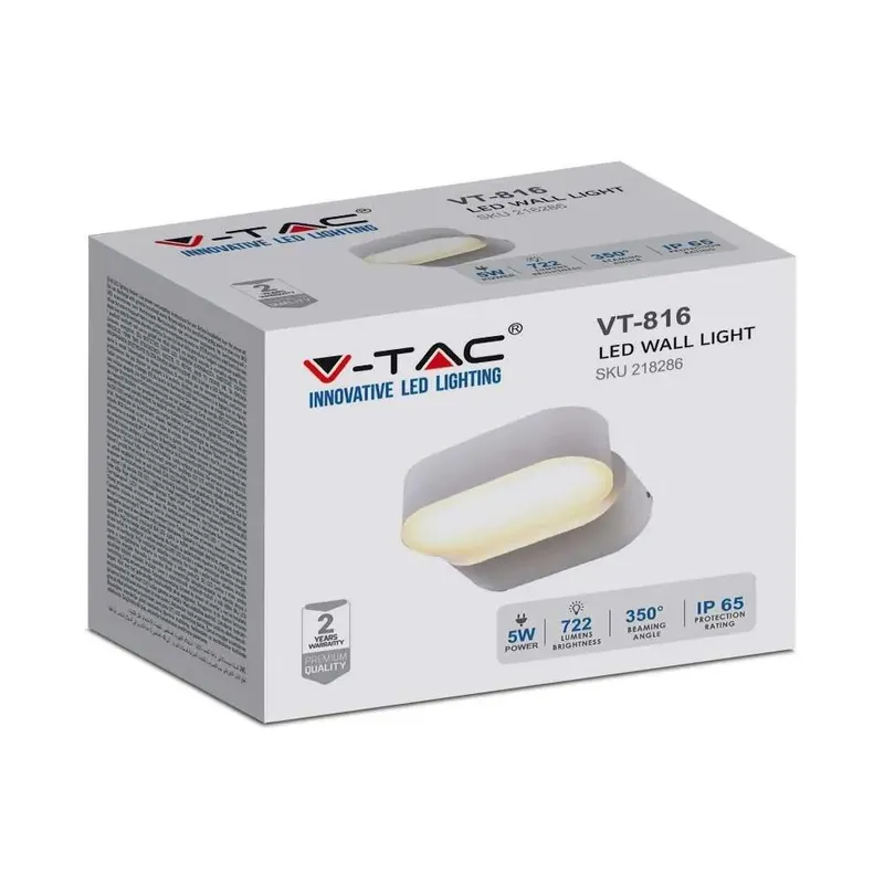 Kinkiet Ścienny V-TAC 6W LED IP65 Obrotowy 350ST VT-816 3000K 722LM - Biały