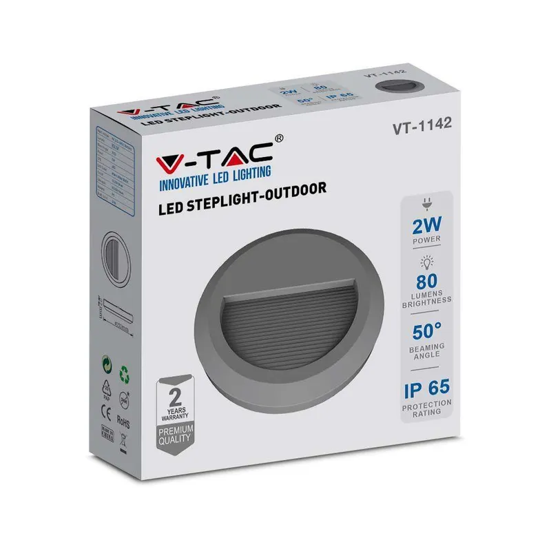 Oprawa Schodowa 2W LED V-TAC Okrągła 230V IP65 VT-1142 3000K 80LM - Szara