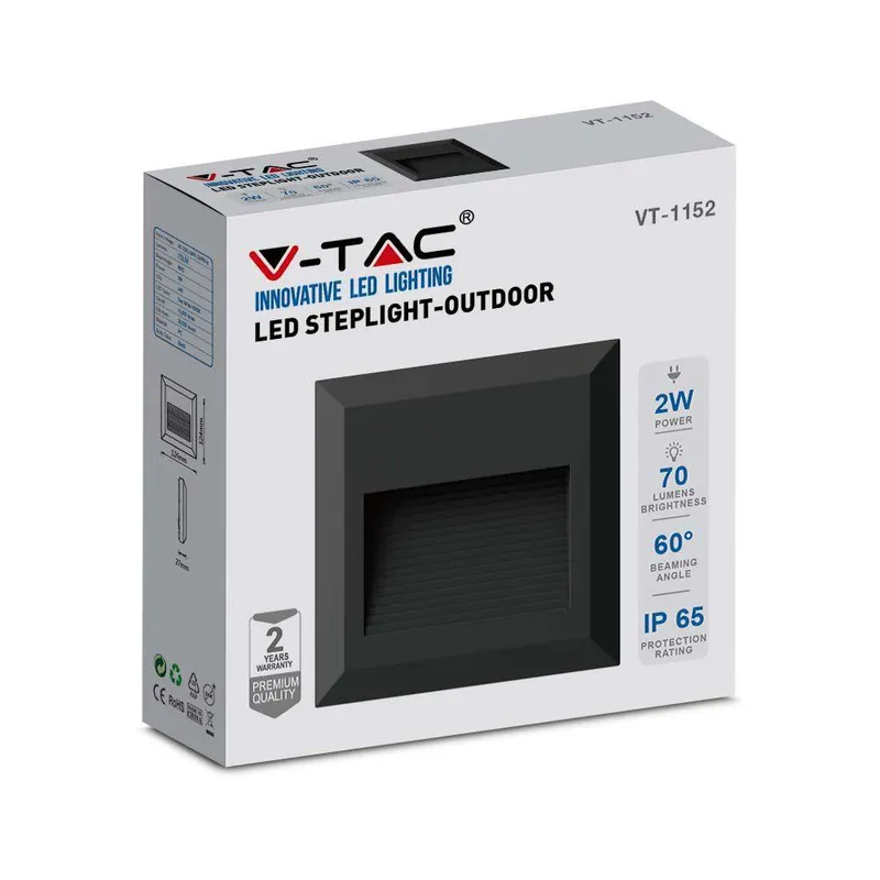 Oprawa Schodowa 2W LED V-TAC Kwadrat 230V IP65 VT-1152 3000K 70LM - Czarna
