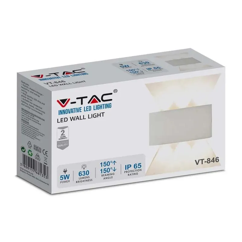 Oprawa Ścienna Góra Dół V-TAC 5W LED IP54 VT-846 4000K 630LM - Biała