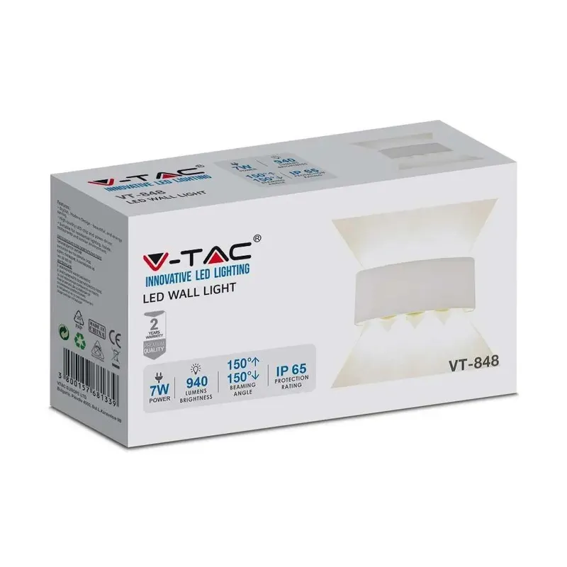 Oprawa Ścienna Góra Dół V-TAC 8W LED IP54 VT-848 4000K 940LM - Biała