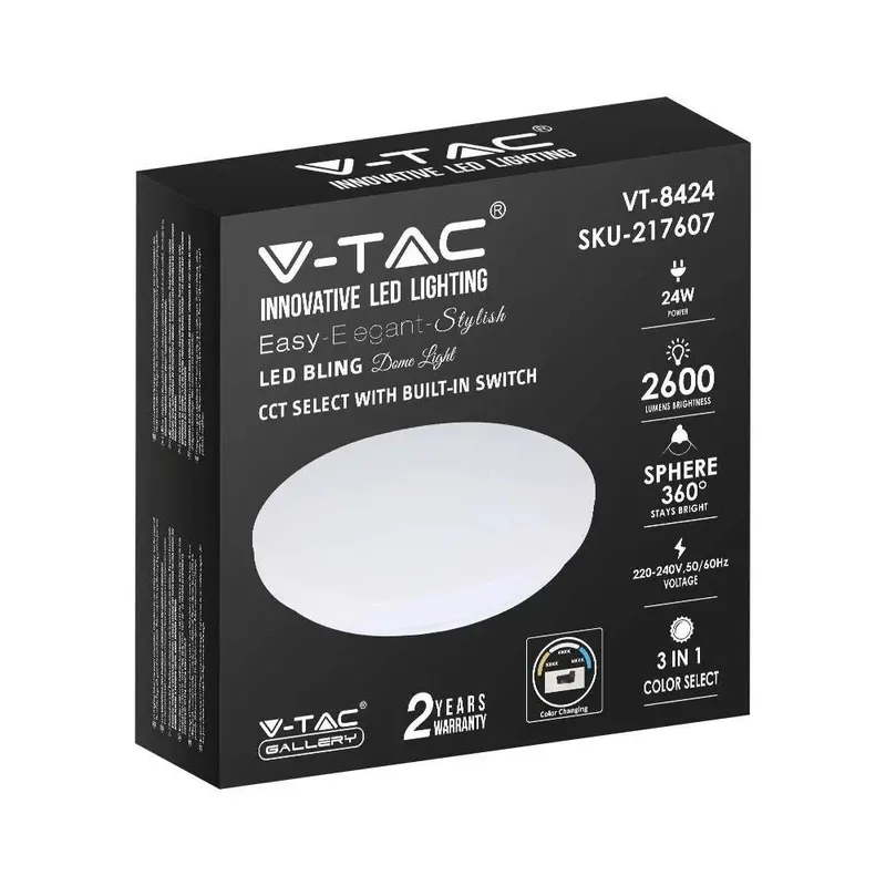 Oprawa Sufitowa Plafoniera V-TAC 24W LED Mleczny Zmiana Koloru CCT FI.350 VT-8424 3000K-6400K 2600LM
