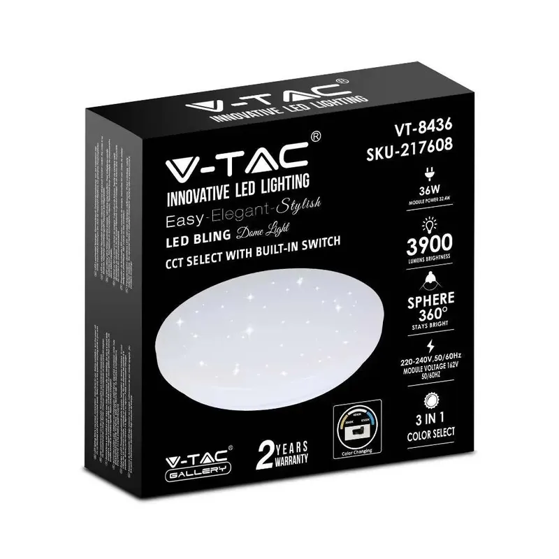 Oprawa Sufitowa Plafoniera V-TAC 36W LED Gwiazdy Zmiana Koloru CCT FI.480 VT-8436-S-N 3000K-6400K 3900LM