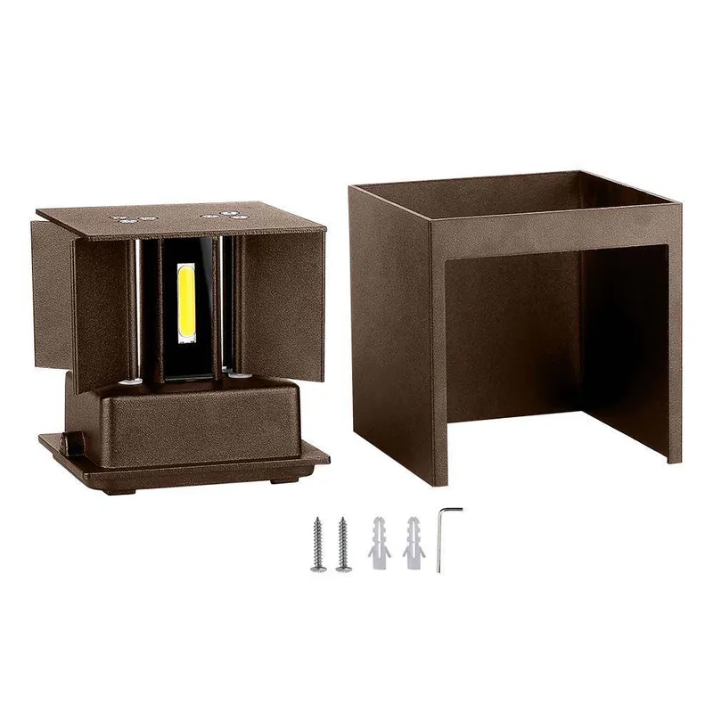 Oprawa Ścienna V-TAC 11W LED Góra Dół Regulowana Brąz Corten Kwadrat IP65 VT-759-12 3000K 1360LM