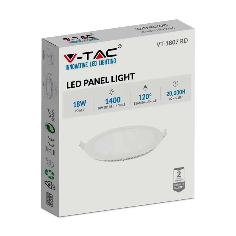Panel LED V-TAC Premium Downlight 18W Okrągły FI225 VT-1807 6400K 1400LM
