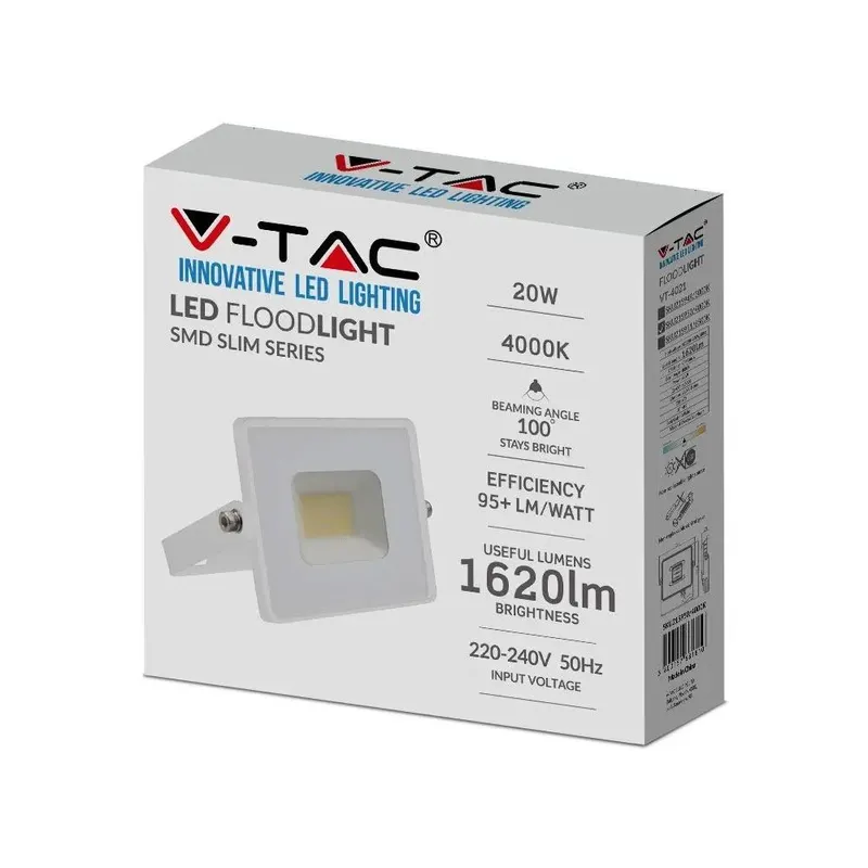 Naświetlacz LED V-TAC 20W SMD E-Series VT-4021 6500K 1620LM - Biały