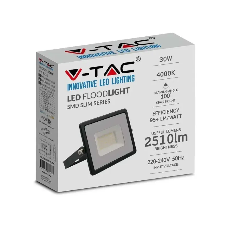 Naświetlacz LED V-TAC 30W SMD E-Series VT-4031 6500K 2510LM - Czarny