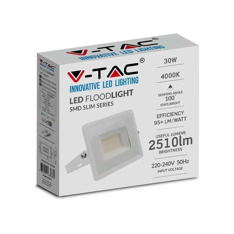Naświetlacz LED V-TAC 30W SMD E-Series VT-4031 6500K 2510LM - Biały