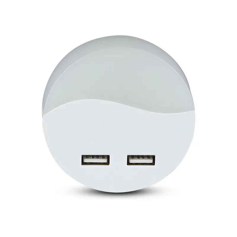 Lampka Nocna Do Gniazdka LED Z USB V-TAC SAMSUNG CHIP Okrągła VT-84-RD 3000K 10LM