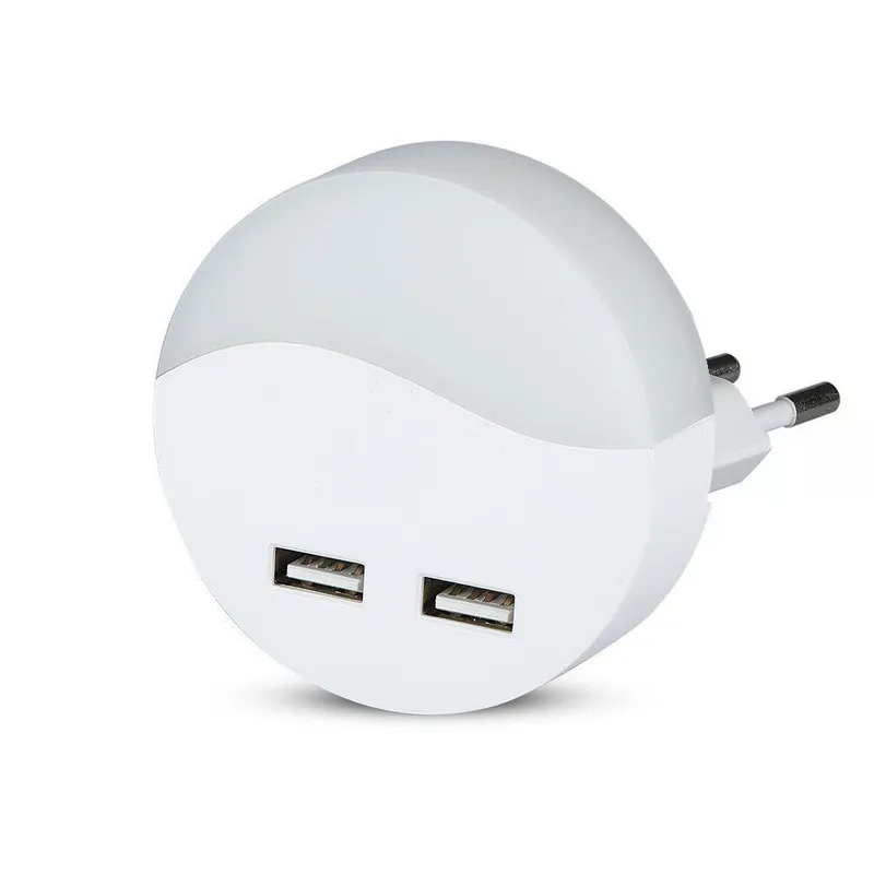 Lampka Nocna Do Gniazdka LED Z USB V-TAC SAMSUNG CHIP Okrągła VT-84-RD 3000K 10LM