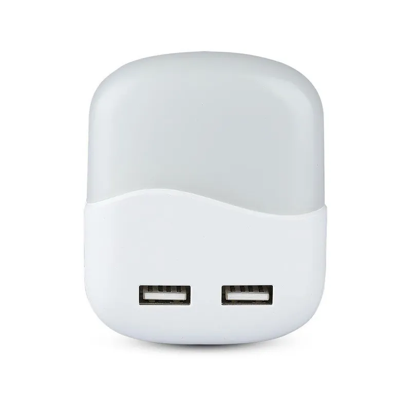 Lampka Nocna Do Gniazdka LED Z USB V-TAC SAMSUNG CHIP Kwadrat VT-84-SQ 3000K 10LM