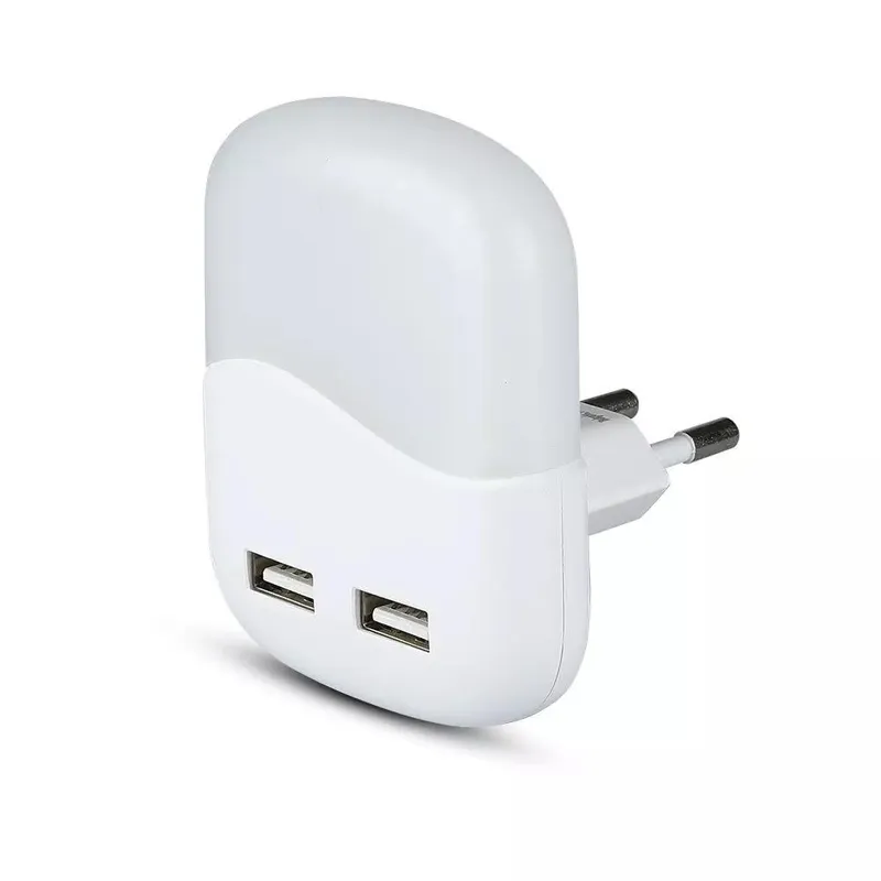 Lampka Nocna Do Gniazdka LED Z USB V-TAC SAMSUNG CHIP Kwadrat VT-84-SQ 3000K 10LM