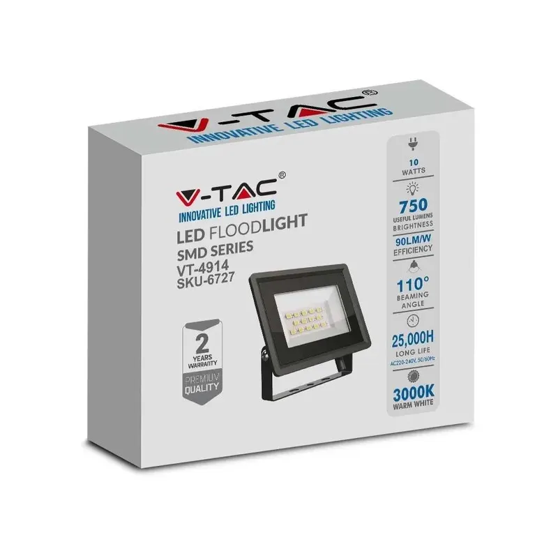 Naświetlacz LED V-TAC 10W SMD F-Class VT-4914-B 4000K 750LM - Czarny