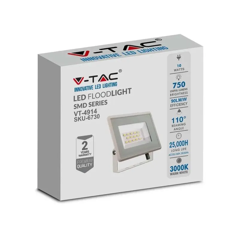 Naświetlacz LED V-TAC 10W SMD F-Class VT-4914-W 4000K 750LM - Biały