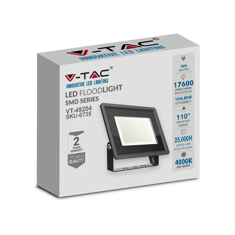 Naświetlacz LED V-TAC 200W SMD F-Class VT-49204 4000K 17600LM - Czarny