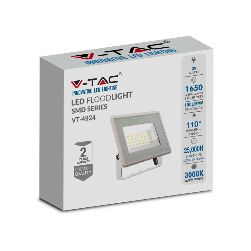 Naświetlacz LED V-TAC 20W SMD F-Class VT-4924-W 6500K 1650LM - Biały