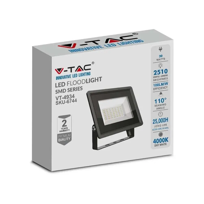 Naświetlacz LED V-TAC 30W SMD F-Class VT-4934-B 4000K 2510LM - Czarny