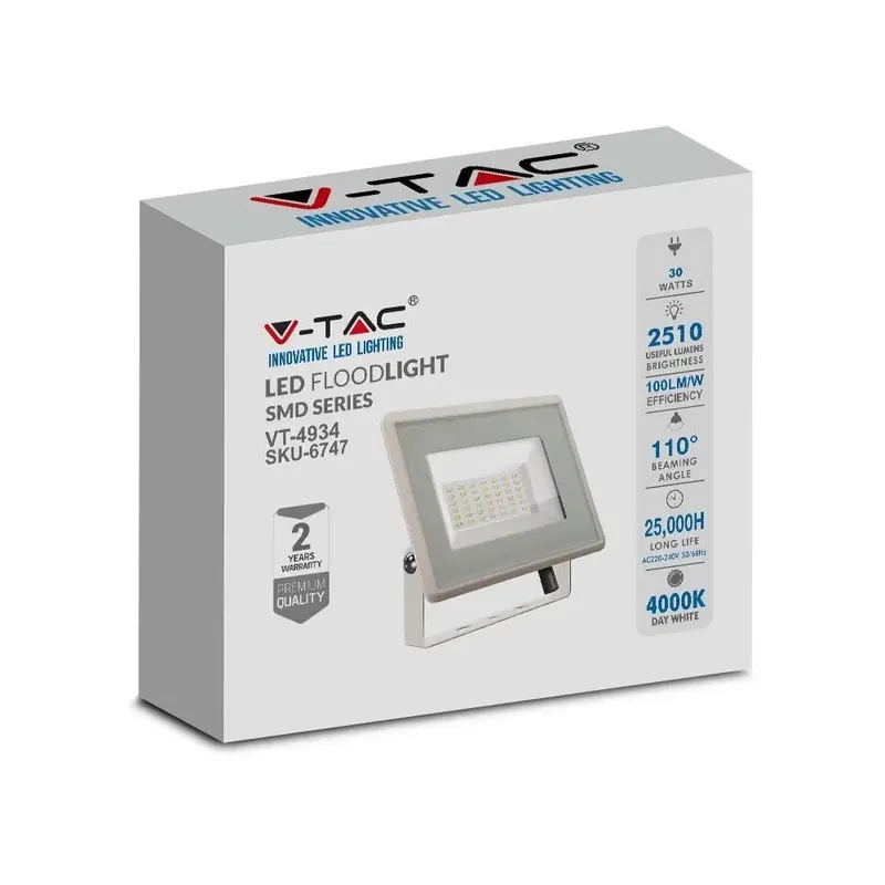 Naświetlacz LED V-TAC 30W SMD F-Class VT-4934-W 6500K 2510LM - Biały