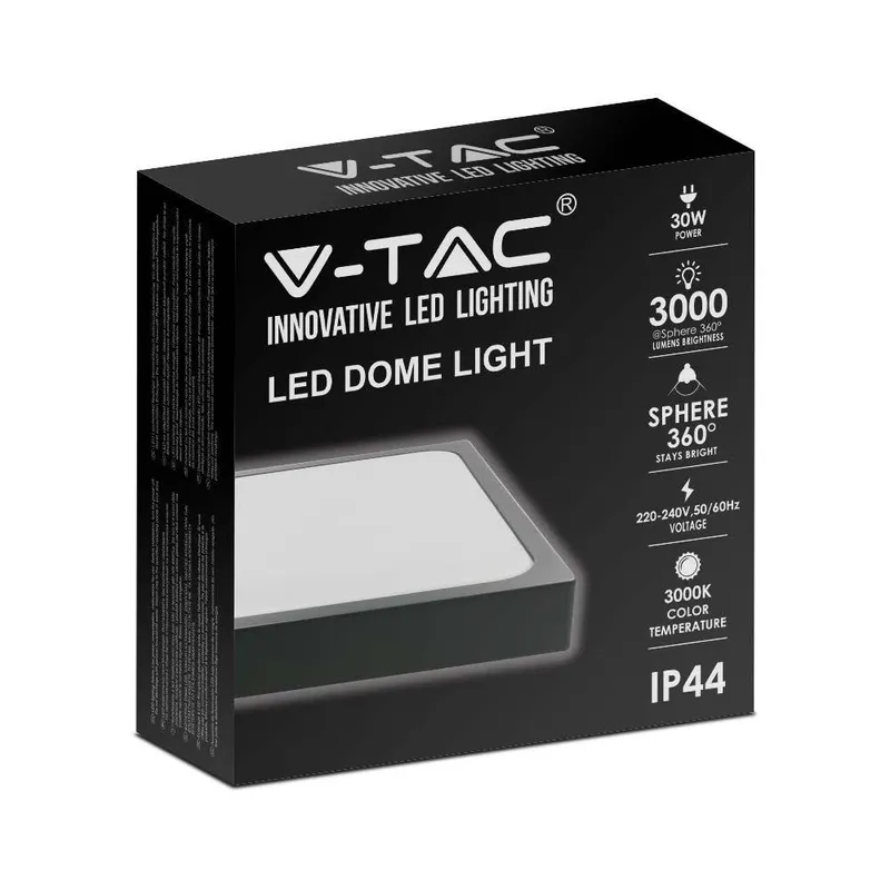 Oprawa Sufitowa Plafoniera V-TAC 30W LED Kwadrat IP44 42x42cm VT-8630B-SQ 6500K 3000LM - Czarny