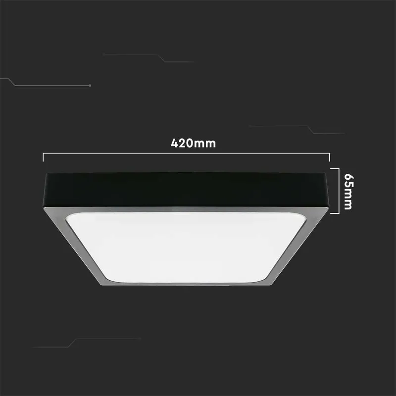 Oprawa Sufitowa Plafoniera V-TAC 30W LED Kwadrat IP44 42x42cm VT-8630B-SQ 6500K 3000LM - Czarny