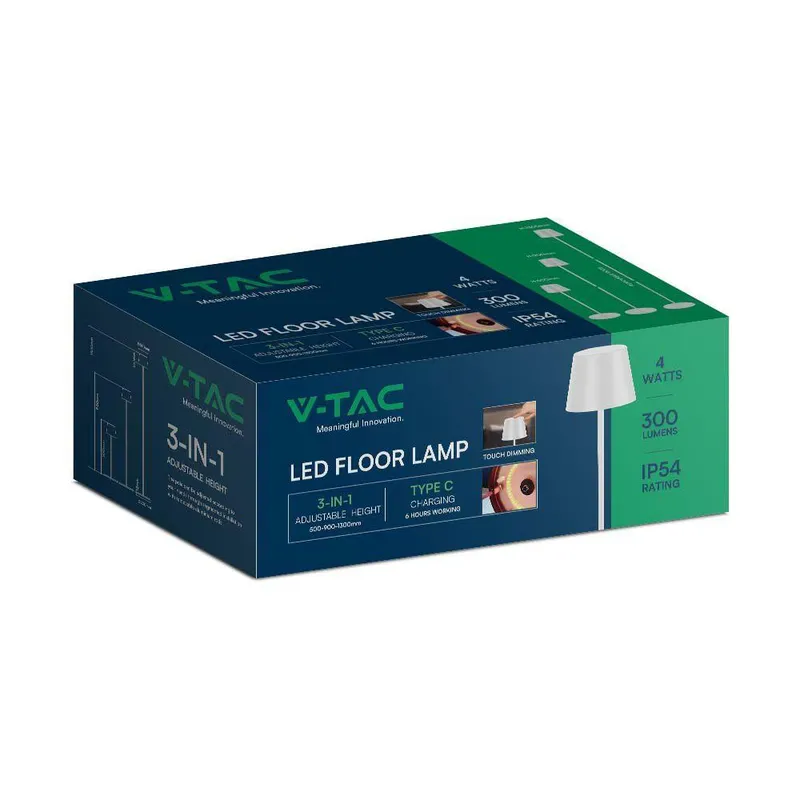 Lampa Podłogowa V-TAC 4W LED IP54 Ładowalna VT-7544-W 3000K 300LM - Biała