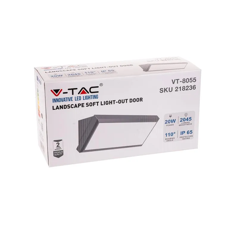 Oprawa Ścienna V-TAC 20W LED Ukośna IP65 VT-8055 3000K 2050LM - Szara