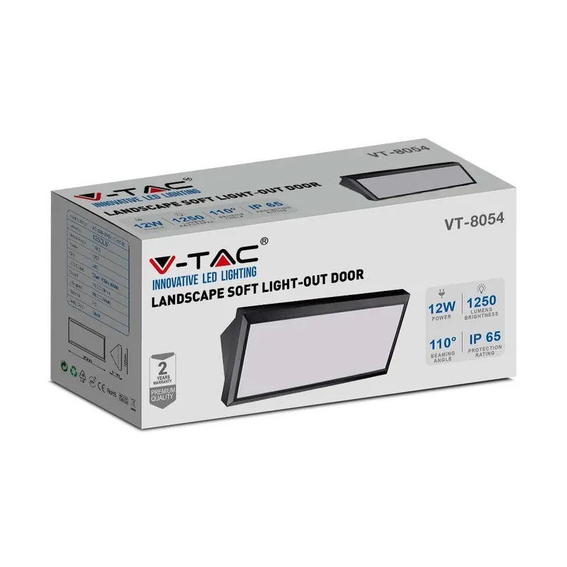 Oprawa Ścienna V-TAC 12W LED Ukośna IP65 VT-8054 6400K 1250LM - Czarna