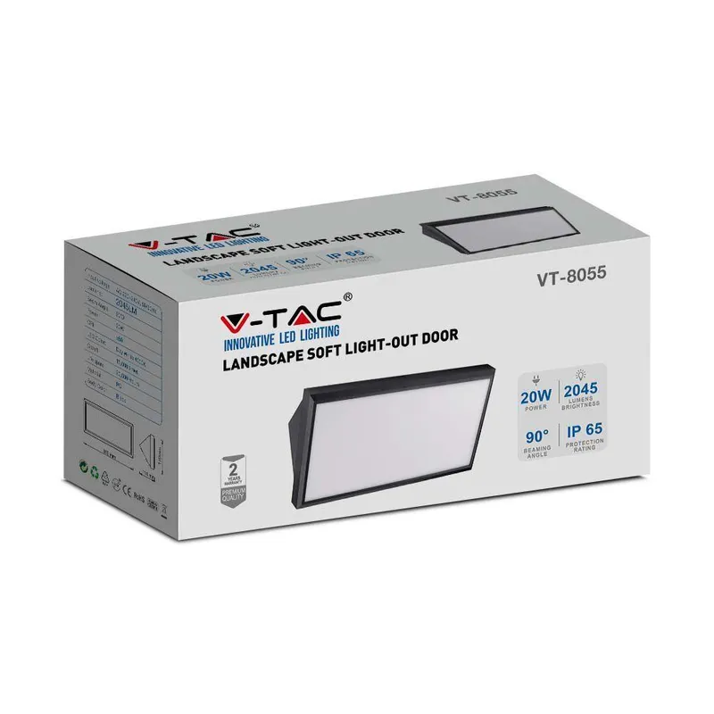 Oprawa Ścienna V-TAC 20W LED Ukośna IP65 VT-8055 6400K 2045LM - Czarna